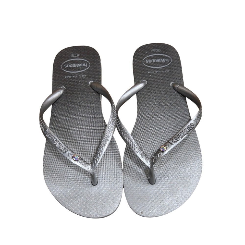 Havaianas Slim Crystal Silver Flip Flop Sandals Swarovski Coastal Sparkle Easy 6